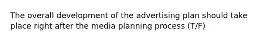 The overall development of the advertising plan should take place right after the media planning process (T/F)