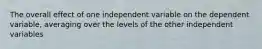 The overall effect of one independent variable on the dependent variable, averaging over the levels of the other independent variables