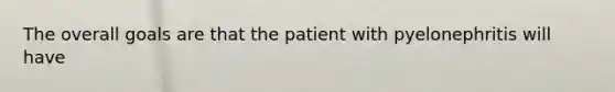 The overall goals are that the patient with pyelonephritis will have