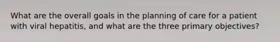 What are the overall goals in the planning of care for a patient with viral hepatitis, and what are the three primary objectives?