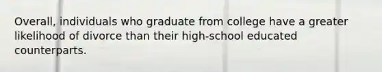 Overall, individuals who graduate from college have a greater likelihood of divorce than their high-school educated counterparts.