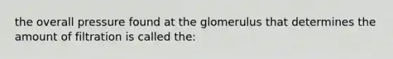 the overall pressure found at the glomerulus that determines the amount of filtration is called the: