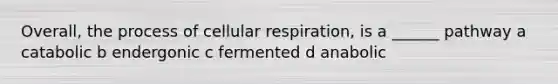 Overall, the process of cellular respiration, is a ______ pathway a catabolic b endergonic c fermented d anabolic