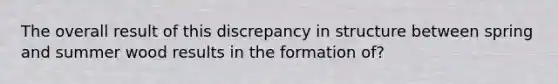 The overall result of this discrepancy in structure between spring and summer wood results in the formation of?