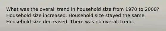 What was the overall trend in household size from 1970 to 2000? Household size increased. Household size stayed the same. Household size decreased. There was no overall trend.