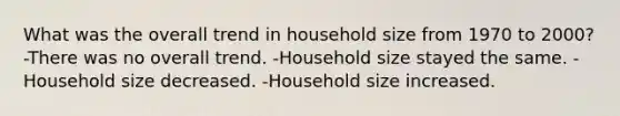 What was the overall trend in household size from 1970 to 2000? -There was no overall trend. -Household size stayed the same. -Household size decreased. -Household size increased.