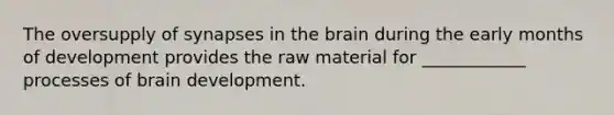 The oversupply of synapses in the brain during the early months of development provides the raw material for ____________ processes of brain development.