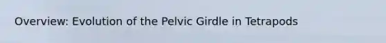 Overview: Evolution of the Pelvic Girdle in Tetrapods