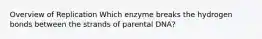 Overview of Replication Which enzyme breaks the hydrogen bonds between the strands of parental DNA?