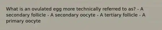 What is an ovulated egg more technically referred to as? - A secondary follicle - A secondary oocyte - A tertiary follicle - A primary oocyte