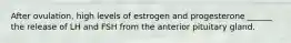 After ovulation, high levels of estrogen and progesterone ______ the release of LH and FSH from the anterior pituitary gland.