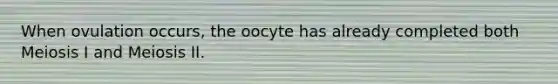 When ovulation occurs, the oocyte has already completed both Meiosis I and Meiosis II.