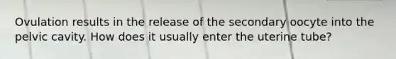 Ovulation results in the release of the secondary oocyte into the pelvic cavity. How does it usually enter the uterine tube?