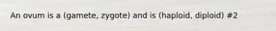 An ovum is a (gamete, zygote) and is (haploid, diploid) #2