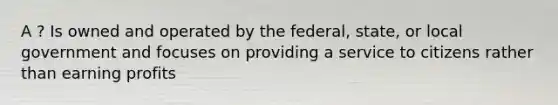 A ? Is owned and operated by the federal, state, or local government and focuses on providing a service to citizens rather than earning profits