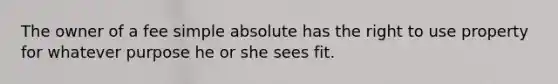 The owner of a fee simple absolute has the right to use property for whatever purpose he or she sees fit.