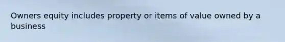 Owners equity includes property or items of value owned by a business