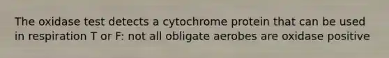 The oxidase test detects a cytochrome protein that can be used in respiration T or F: not all obligate aerobes are oxidase positive