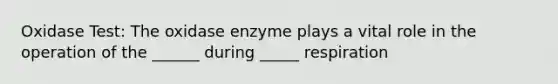 Oxidase Test: The oxidase enzyme plays a vital role in the operation of the ______ during _____ respiration