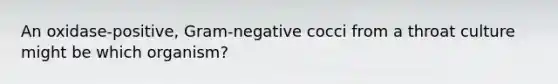 An oxidase-positive, Gram-negative cocci from a throat culture might be which organism?