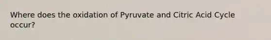 Where does the oxidation of Pyruvate and Citric Acid Cycle occur?