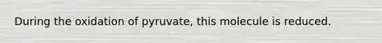 During the oxidation of pyruvate, this molecule is reduced.
