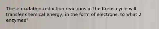 These oxidation-reduction reactions in the Krebs cycle will transfer chemical energy, in the form of electrons, to what 2 enzymes?