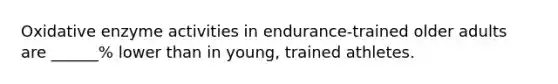 Oxidative enzyme activities in endurance-trained older adults are ______% lower than in young, trained athletes.