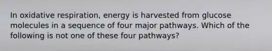 In oxidative respiration, energy is harvested from glucose molecules in a sequence of four major pathways. Which of the following is not one of these four pathways?