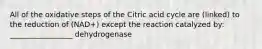 All of the oxidative steps of the Citric acid cycle are (linked) to the reduction of (NAD+) except the reaction catalyzed by: _________________ dehydrogenase