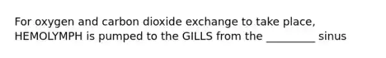 For oxygen and carbon dioxide exchange to take place, HEMOLYMPH is pumped to the GILLS from the _________ sinus