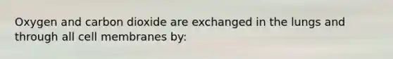 Oxygen and carbon dioxide are exchanged in the lungs and through all cell membranes by:
