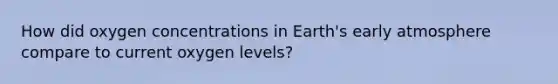 How did oxygen concentrations in Earth's early atmosphere compare to current oxygen levels?