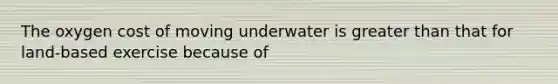 The oxygen cost of moving underwater is greater than that for land-based exercise because of