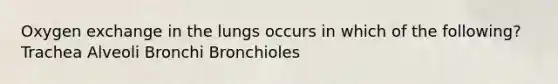 Oxygen exchange in the lungs occurs in which of the following? Trachea Alveoli Bronchi Bronchioles