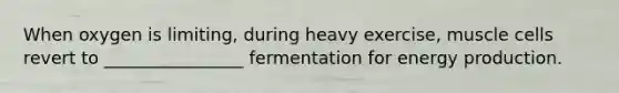 When oxygen is limiting, during heavy exercise, muscle cells revert to ________________ fermentation for <a href='https://www.questionai.com/knowledge/k3xoUYcii1-energy-production' class='anchor-knowledge'>energy production</a>.