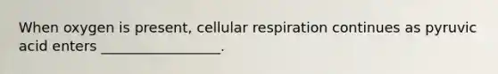 When oxygen is present, <a href='https://www.questionai.com/knowledge/k1IqNYBAJw-cellular-respiration' class='anchor-knowledge'>cellular respiration</a> continues as pyruvic acid enters _________________.