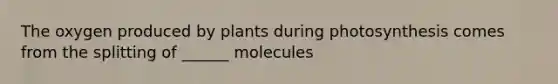 The oxygen produced by plants during photosynthesis comes from the splitting of ______ molecules