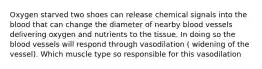 Oxygen starved two shoes can release chemical signals into the blood that can change the diameter of nearby blood vessels delivering oxygen and nutrients to the tissue. In doing so the blood vessels will respond through vasodilation ( widening of the vessel). Which muscle type so responsible for this vasodilation