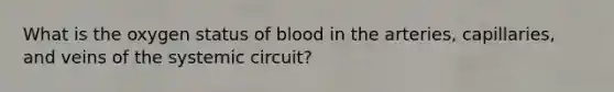 What is the oxygen status of blood in the arteries, capillaries, and veins of the systemic circuit?