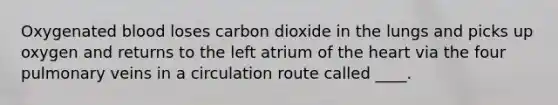 Oxygenated blood loses carbon dioxide in the lungs and picks up oxygen and returns to the left atrium of the heart via the four pulmonary veins in a circulation route called ____.