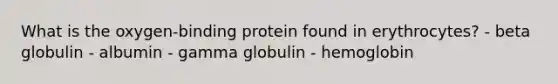 What is the oxygen-binding protein found in erythrocytes? - beta globulin - albumin - gamma globulin - hemoglobin