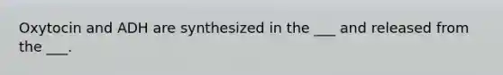 Oxytocin and ADH are synthesized in the ___ and released from the ___.