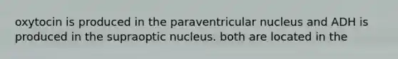 oxytocin is produced in the paraventricular nucleus and ADH is produced in the supraoptic nucleus. both are located in the