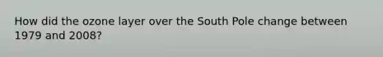 How did the ozone layer over the South Pole change between 1979 and 2008?