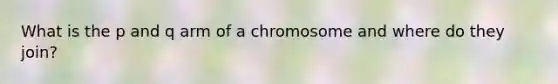 What is the p and q arm of a chromosome and where do they join?