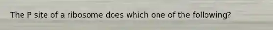 The P site of a ribosome does which one of the following?