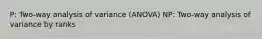 P: Two-way analysis of variance (ANOVA) NP: Two-way analysis of variance by ranks