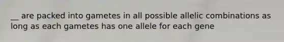 __ are packed into gametes in all possible allelic combinations as long as each gametes has one allele for each gene