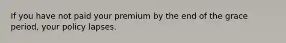 If you have not paid your premium by the end of the grace period, your policy lapses.